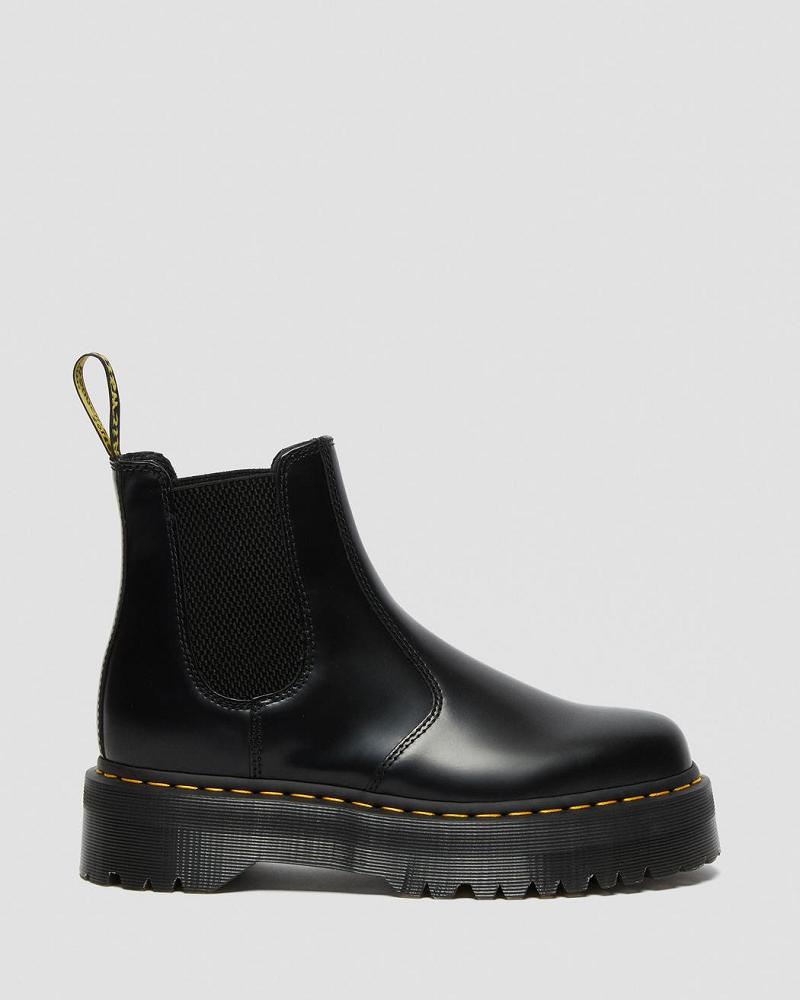 Men's Dr Martens 2976 Polished Smooth Platform Chelsea Boots Black | AU 485CTV